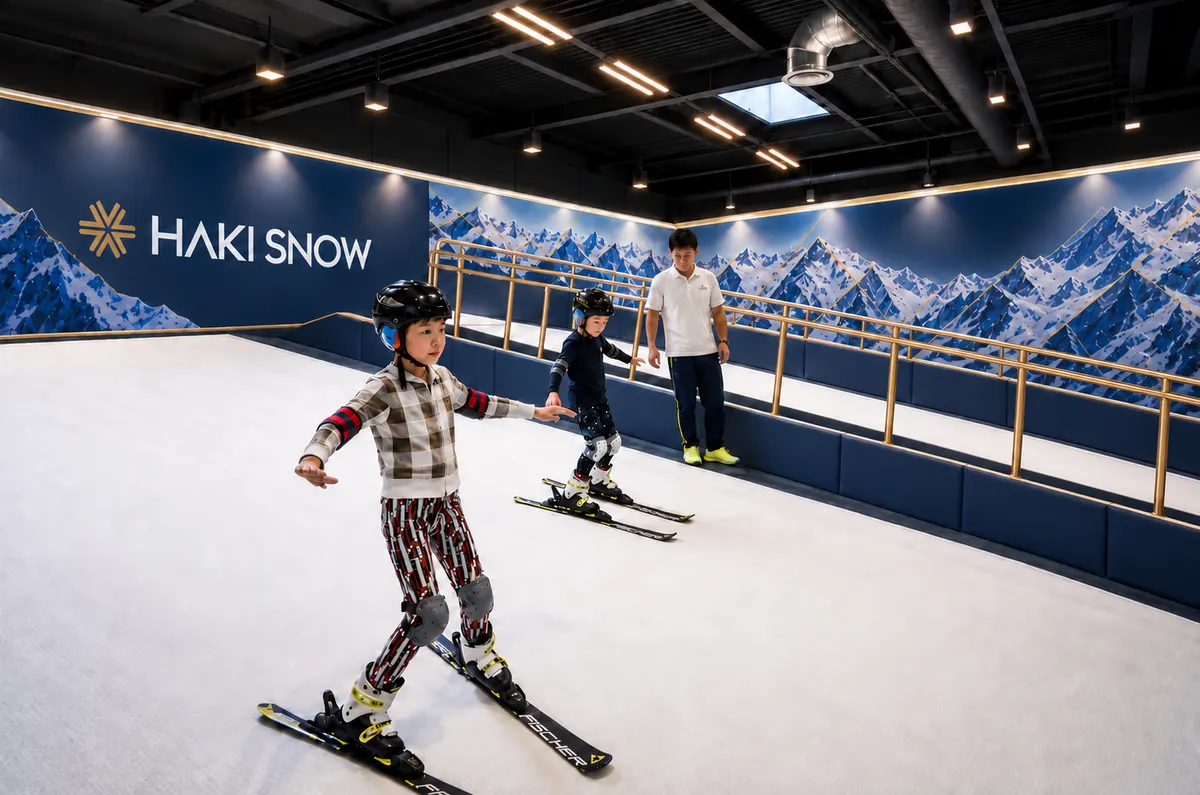 บทเรียนสกีบนลานหิมะในร่มที่ HAKI SNOW