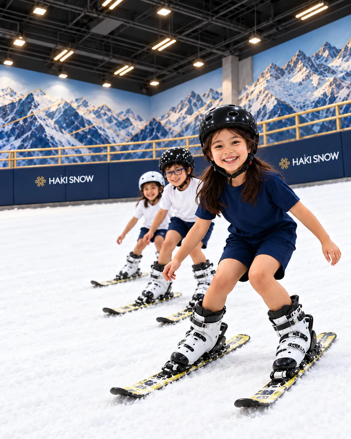 เด็กๆ ฝึกสกีบนลานหิมะในร่มที่ HAKI SNOW — Kids Ski & Snowboard
